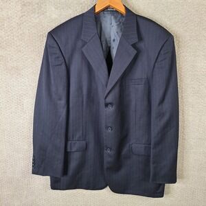 Andrew Fezza Jacket Men 44R Blue Stripe Blazer Worsted Wool Super 100s Suit Coat